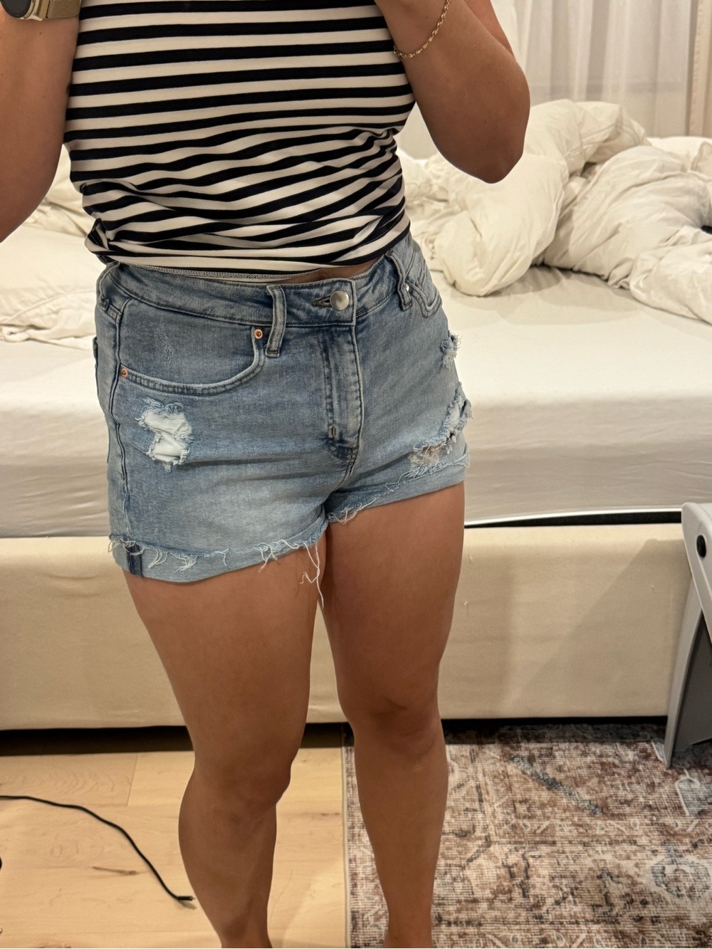H&M Light Blue Distressed Denim Shorts